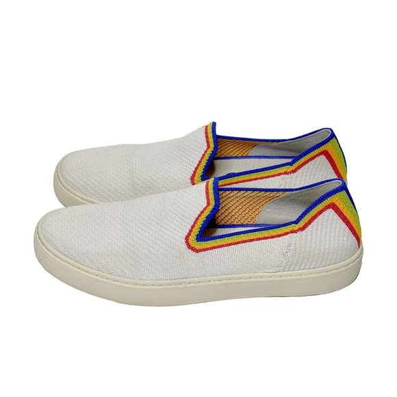 Rothy’s | Limited Edition The Original Slip On Sneaker in White, Rainbow Stripe - Picture 1 of 8